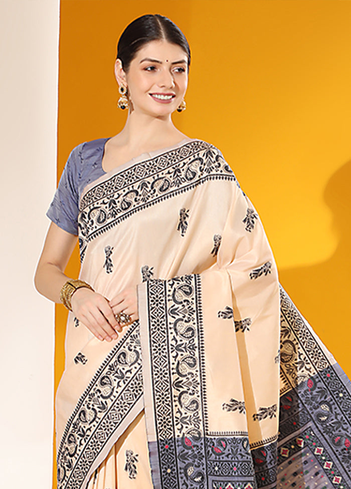 Off White Spun Silk Saree With Blouse Piece