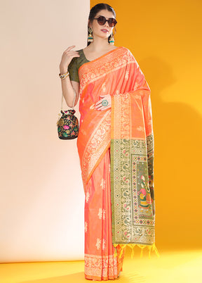 Orange Spun Silk Saree With Blouse Piece