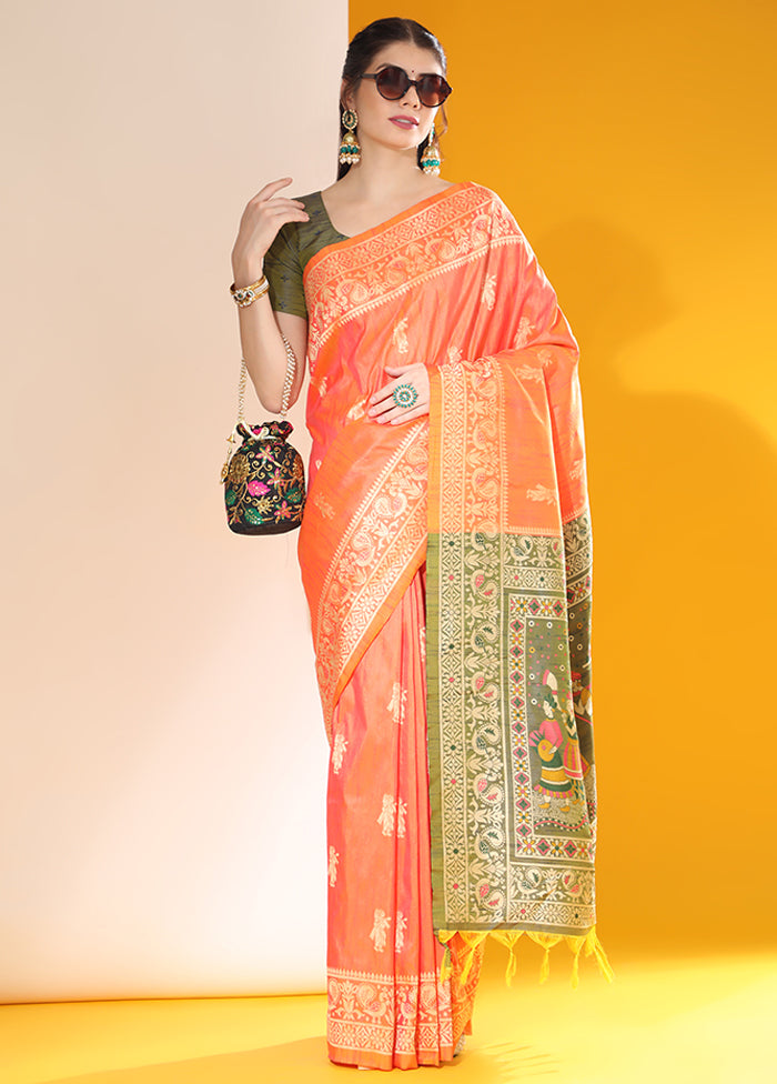 Orange Spun Silk Saree With Blouse Piece