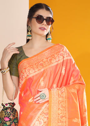 Orange Spun Silk Saree With Blouse Piece