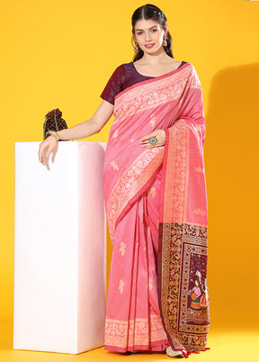 Pink Spun Silk Saree With Blouse Piece