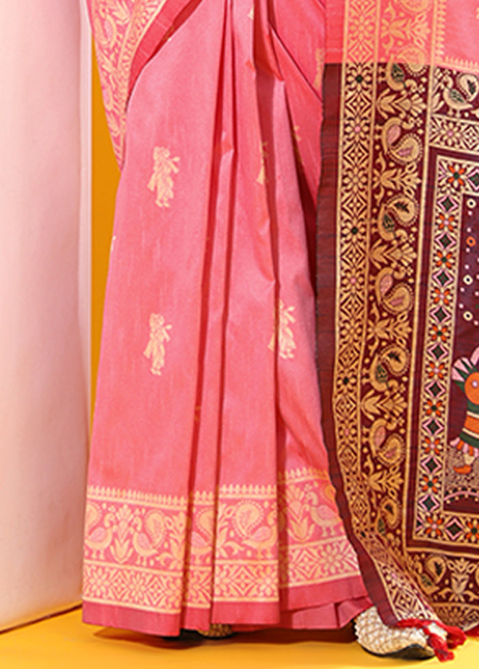 Pink Spun Silk Saree With Blouse Piece