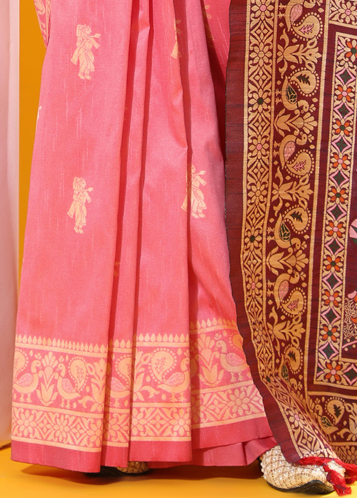 Pink Spun Silk Saree With Blouse Piece