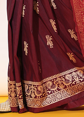 Wine Spun Silk Saree With Blouse Piece