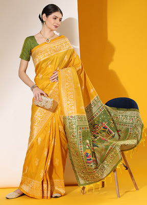 Yellow Spun Silk Saree With Blouse Piece