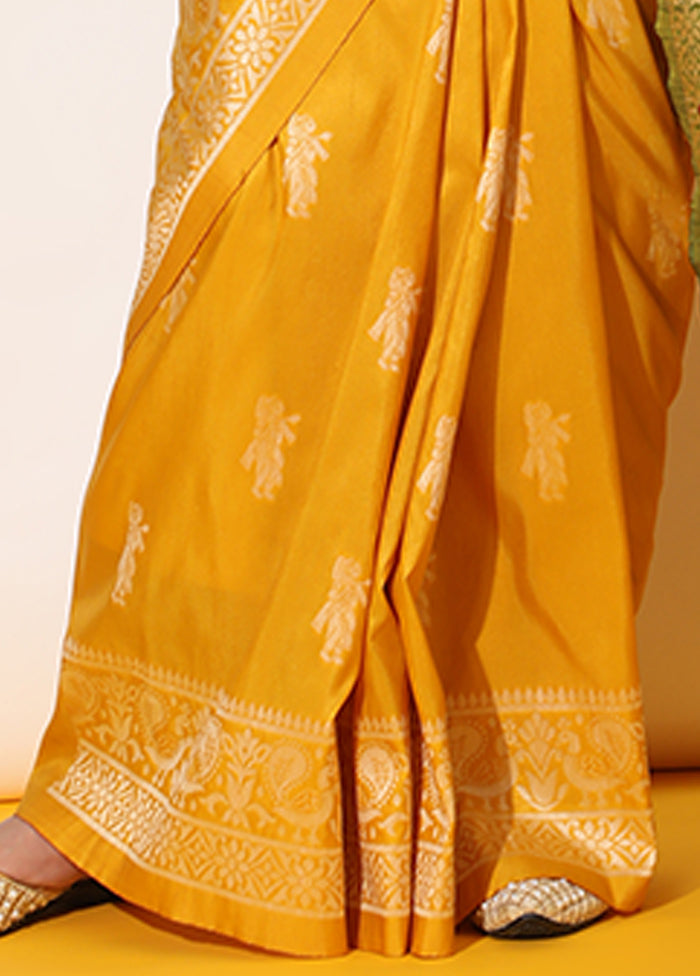 Yellow Spun Silk Saree With Blouse Piece