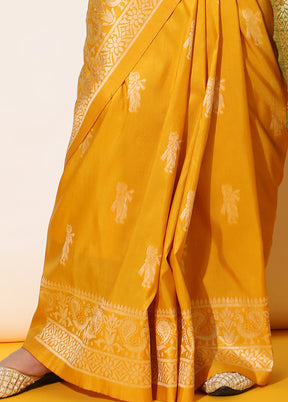 Yellow Spun Silk Saree With Blouse Piece