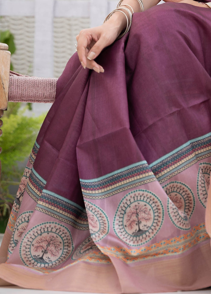 Wine Tussar Silk Saree With Blouse Piece