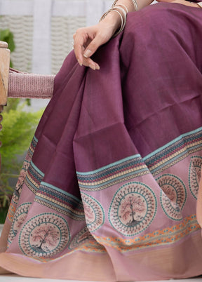 Wine Tussar Silk Saree With Blouse Piece