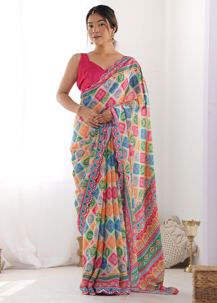 Multicolor Spun Silk Saree With Blouse Piece