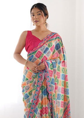 Multicolor Spun Silk Saree With Blouse Piece