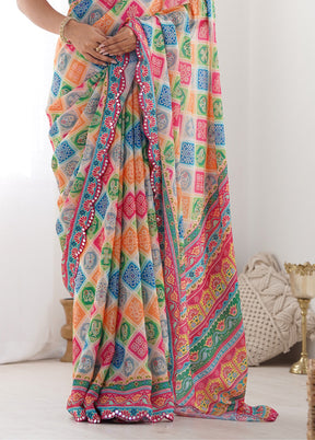 Multicolor Spun Silk Saree With Blouse Piece