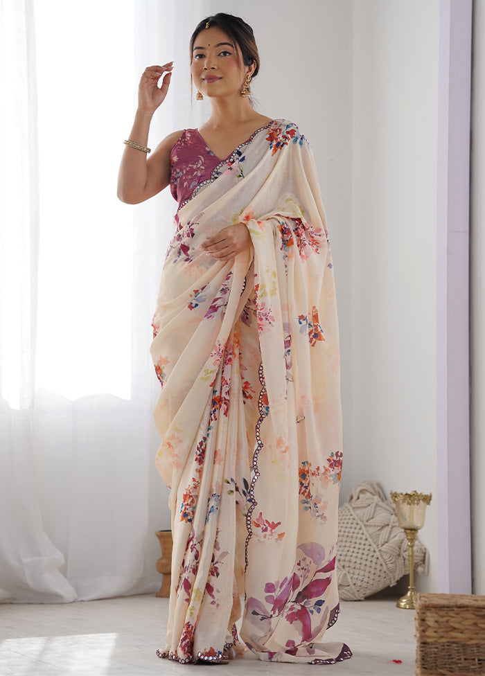 Off White Spun Silk Saree With Blouse Piece