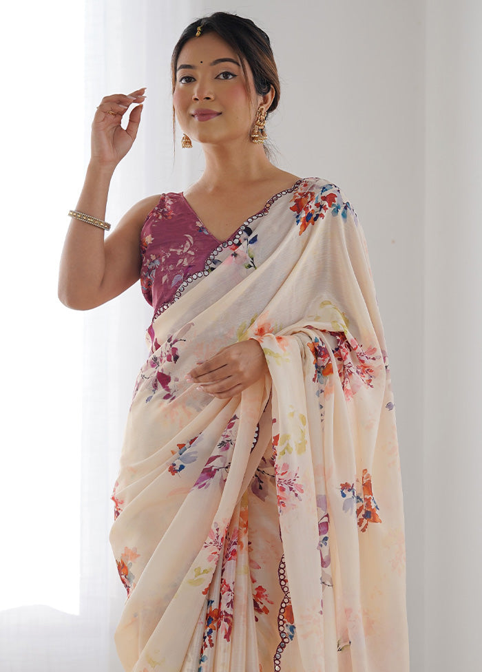 Off White Spun Silk Saree With Blouse Piece