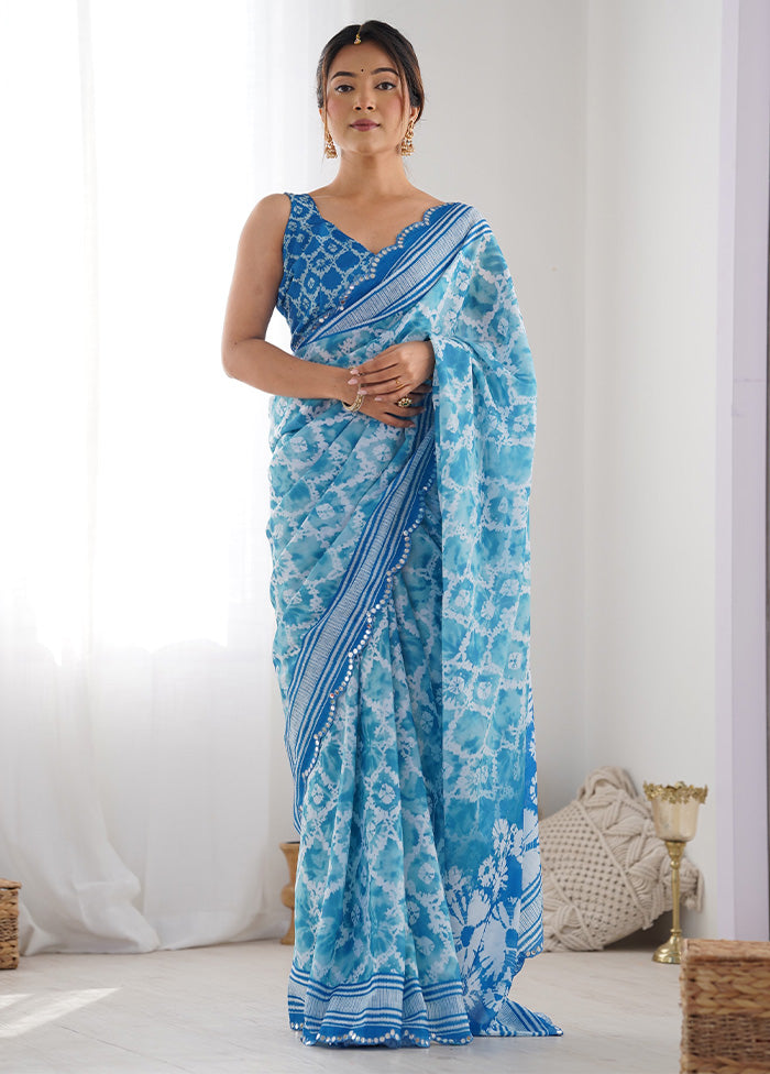 Sky Blue Spun Silk Saree With Blouse Piece