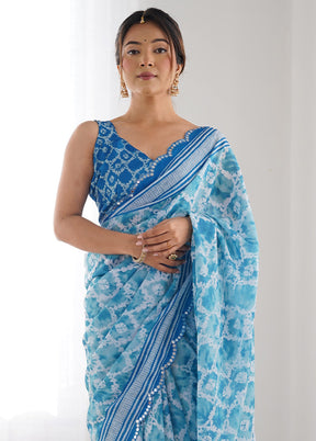 Sky Blue Spun Silk Saree With Blouse Piece