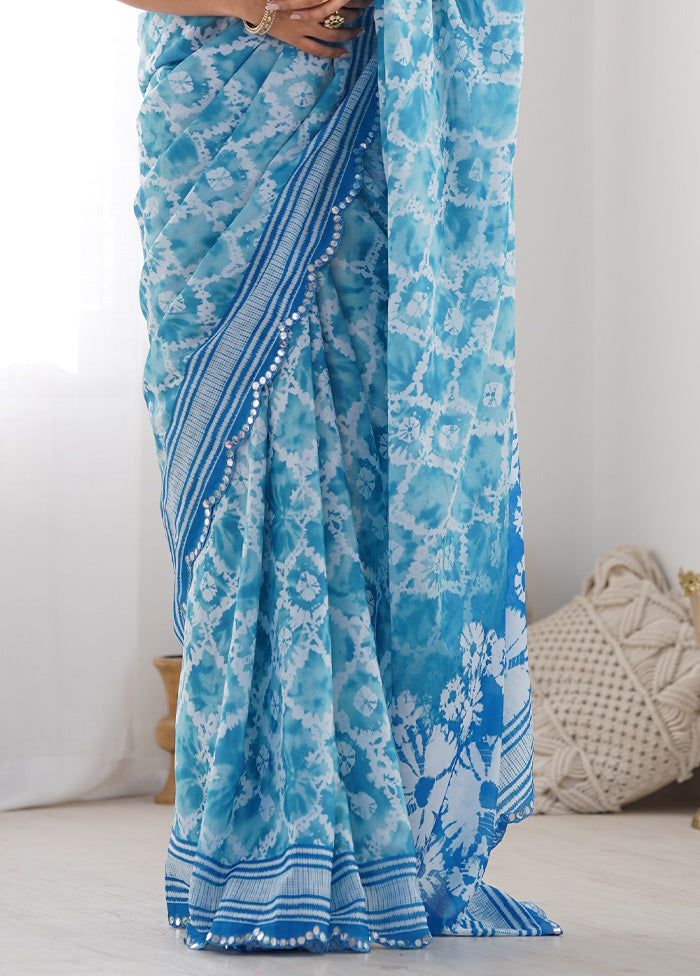 Sky Blue Spun Silk Saree With Blouse Piece