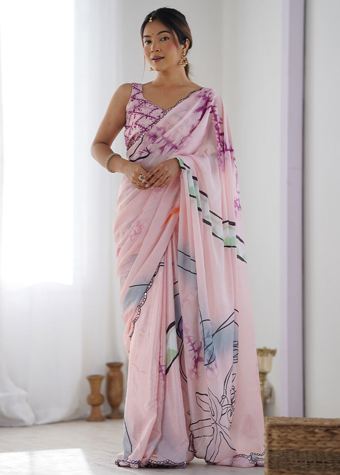 Peach Spun Silk Saree With Blouse Piece