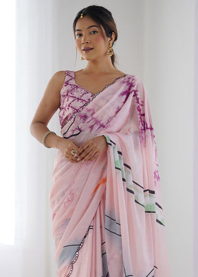 Peach Spun Silk Saree With Blouse Piece