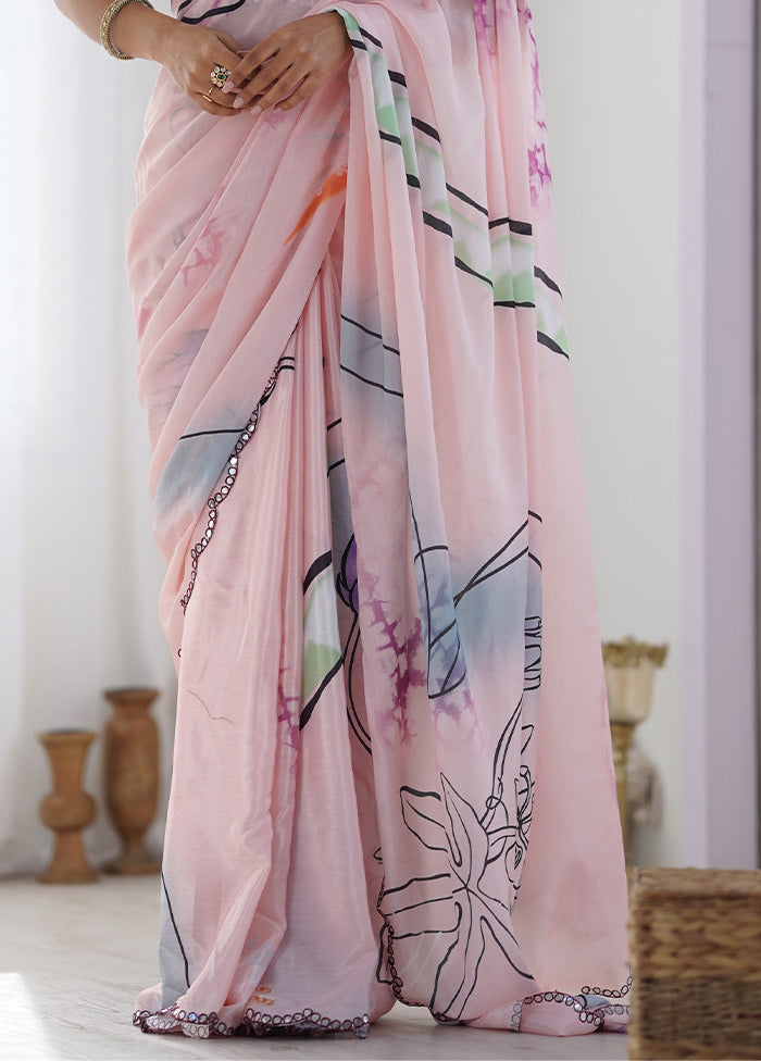 Peach Spun Silk Saree With Blouse Piece