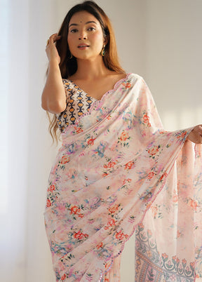 Peach Spun Silk Saree With Blouse Piece