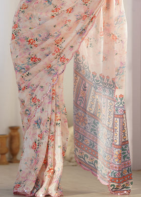 Peach Spun Silk Saree With Blouse Piece