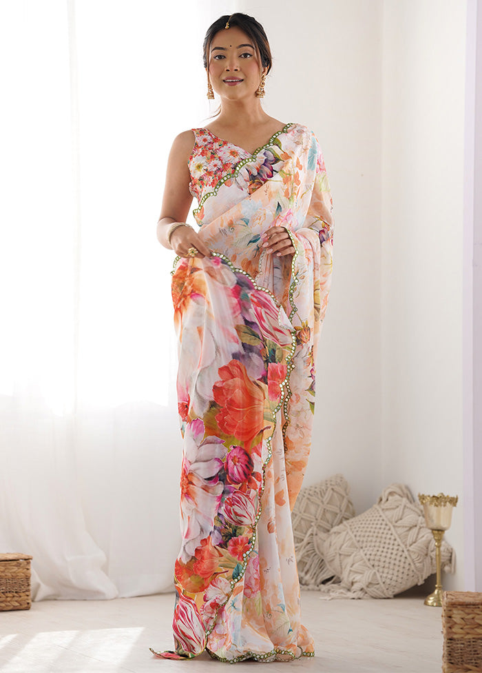 Multicolor Spun Silk Saree With Blouse Piece