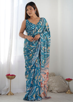 Blue Spun Silk Saree With Blouse Piece