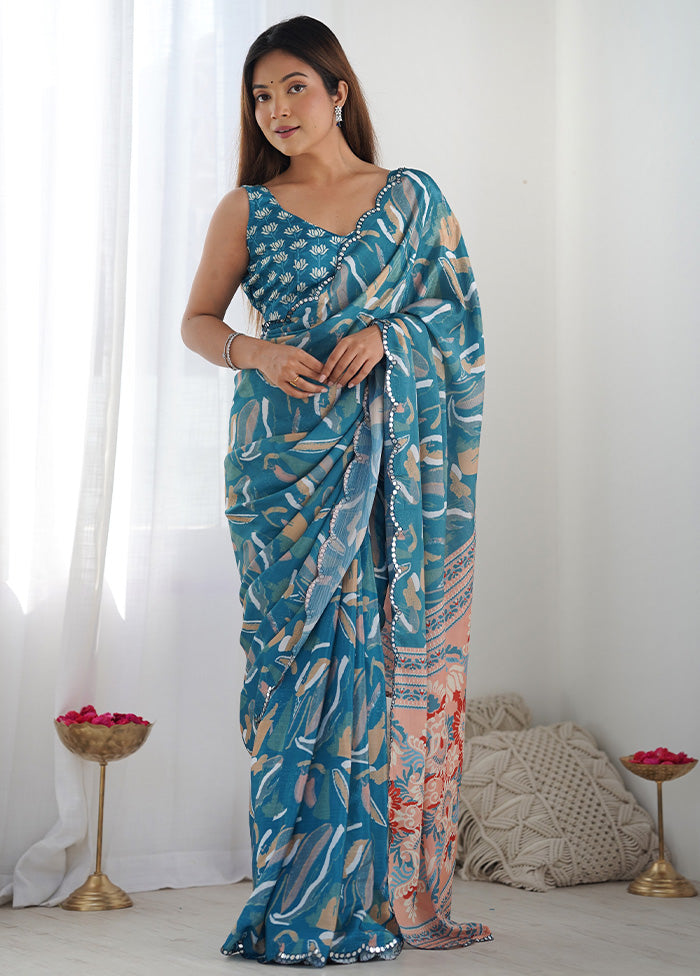 Blue Spun Silk Saree With Blouse Piece