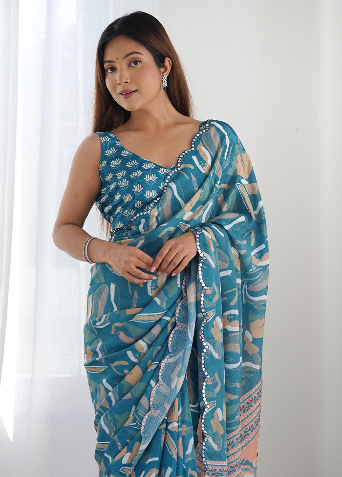 Blue Spun Silk Saree With Blouse Piece