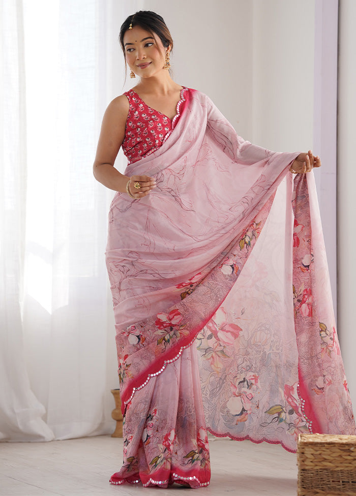 Pink Spun Silk Saree With Blouse Piece