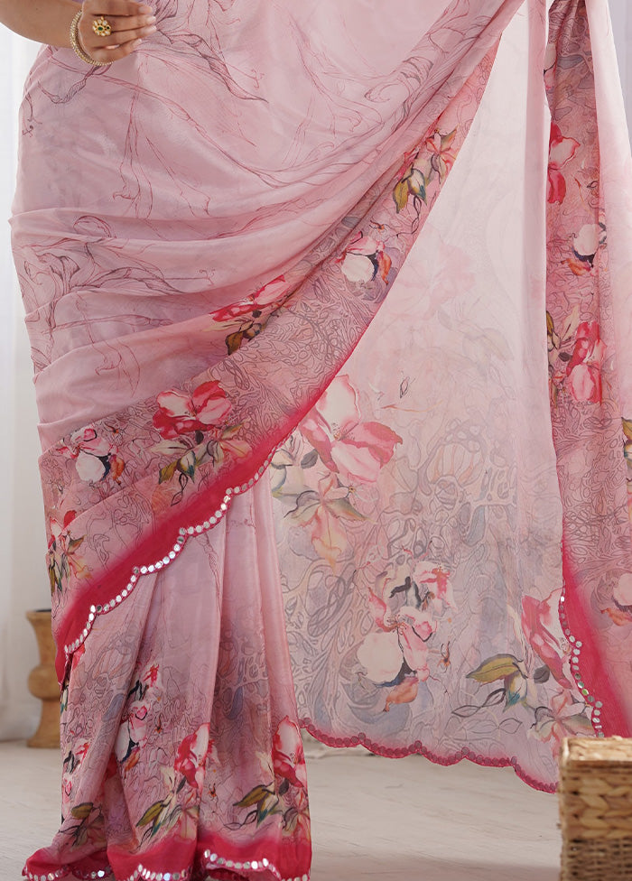 Pink Spun Silk Saree With Blouse Piece