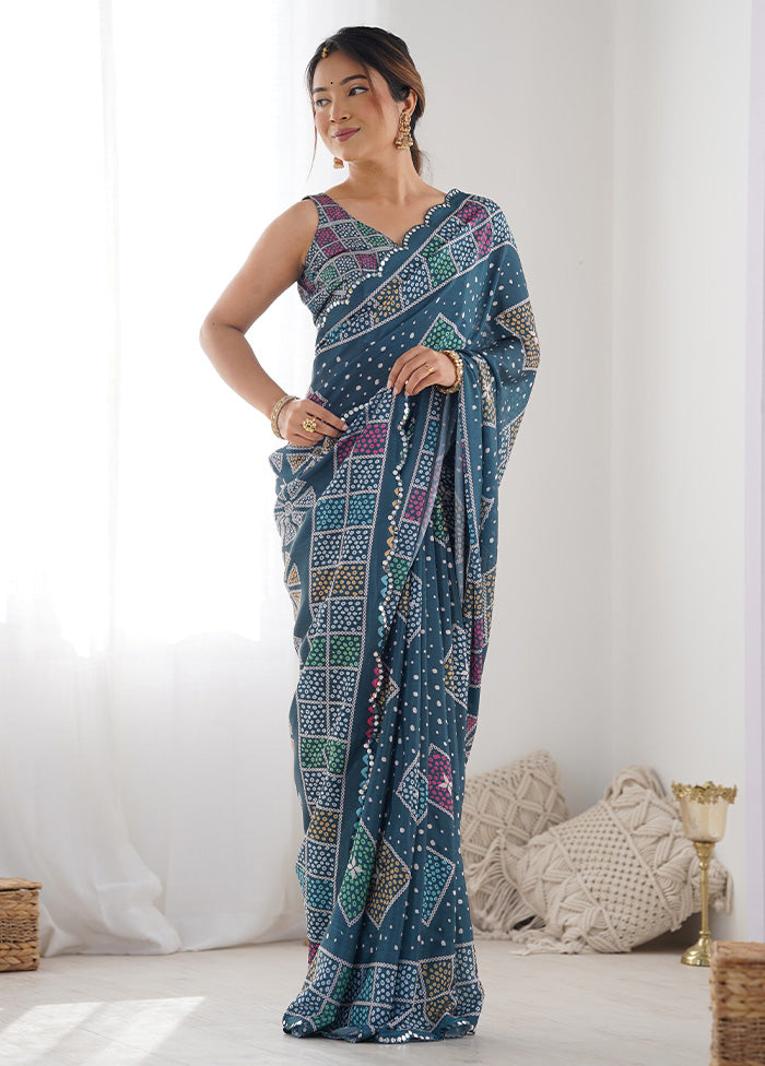 Multicolor Spun Silk Saree With Blouse Piece