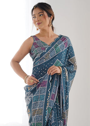 Multicolor Spun Silk Saree With Blouse Piece