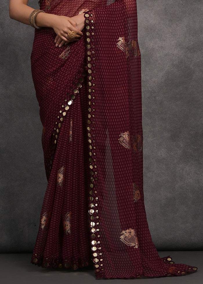 Maroon Chiffon Silk Saree With Blouse Piece