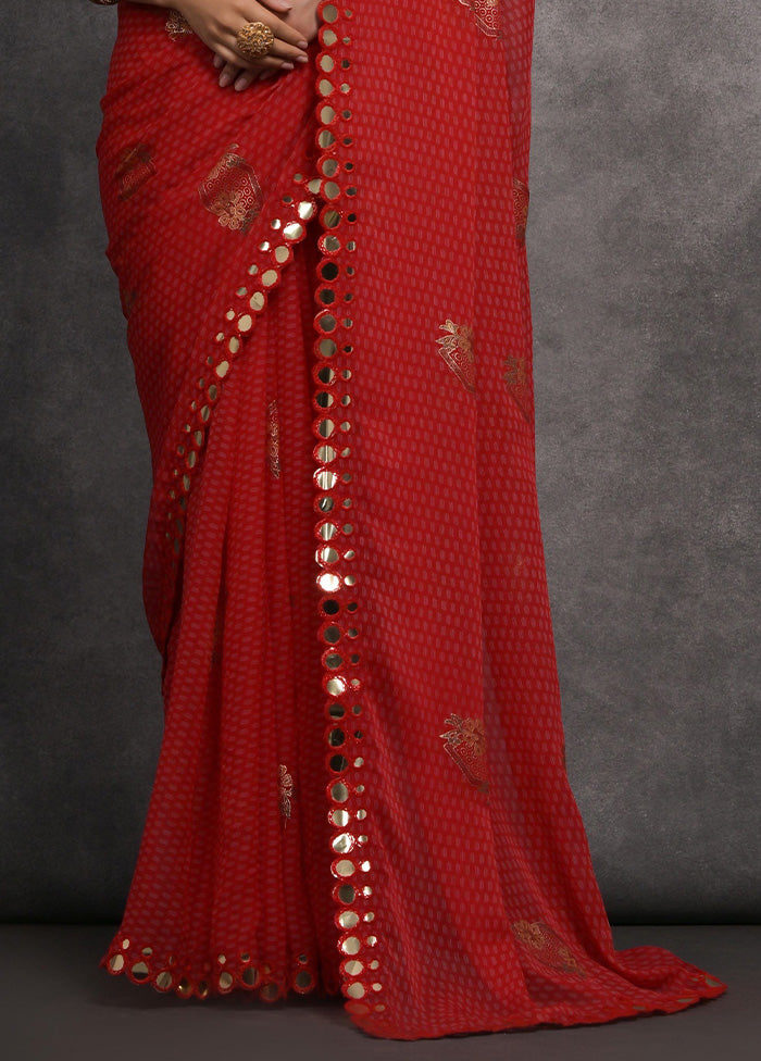 Red Chiffon Silk Saree With Blouse Piece