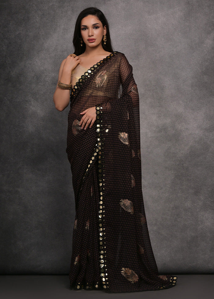 Black Chiffon Silk Saree With Blouse Piece