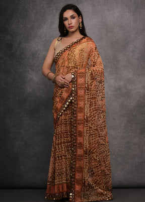 Brown Chiffon Silk Saree With Blouse Piece