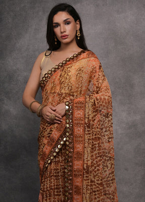 Brown Chiffon Silk Saree With Blouse Piece