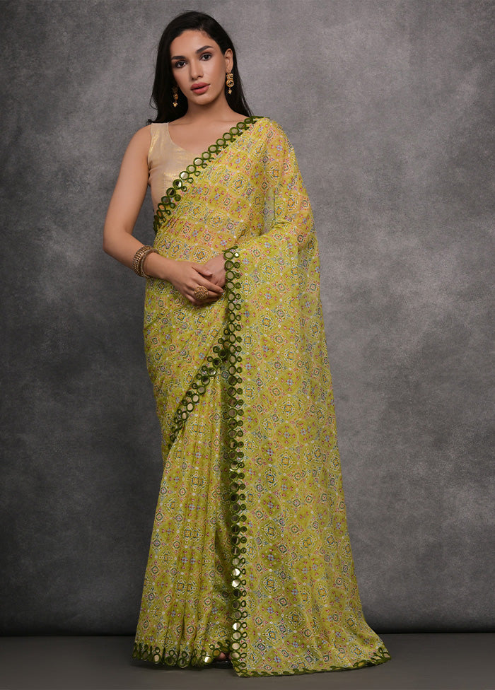 Mehendi Chiffon Silk Saree With Blouse Piece