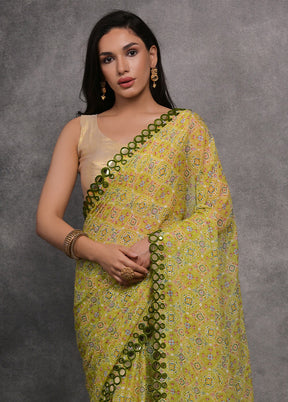 Mehendi Chiffon Silk Saree With Blouse Piece