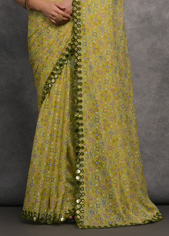 Mehendi Chiffon Silk Saree With Blouse Piece