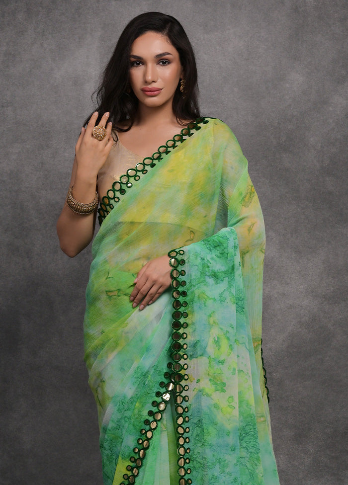 Green Chiffon Silk Saree With Blouse Piece