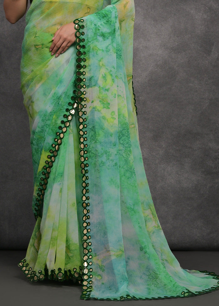 Green Chiffon Silk Saree With Blouse Piece