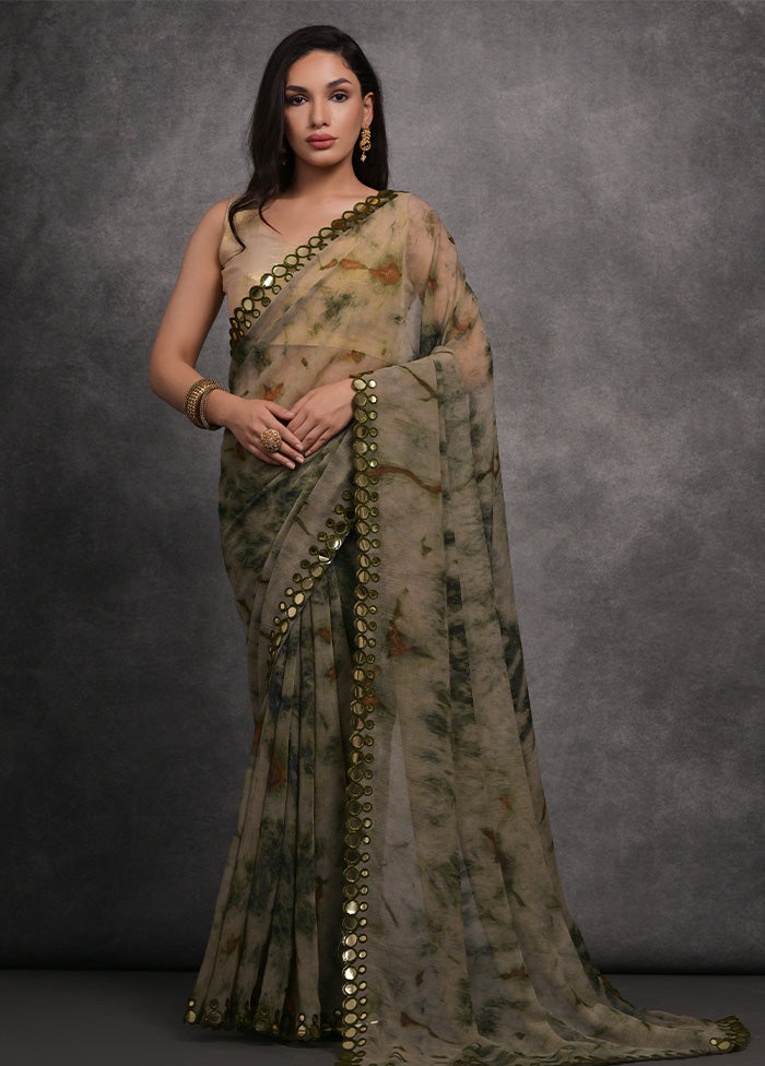 Grey Chiffon Silk Saree With Blouse Piece