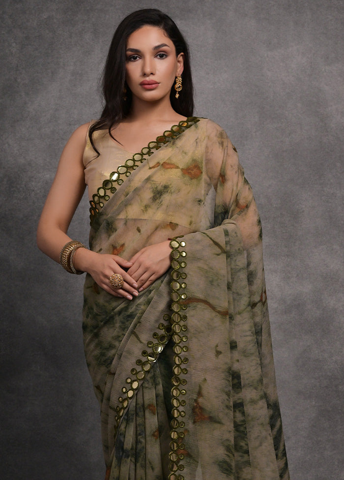 Grey Chiffon Silk Saree With Blouse Piece