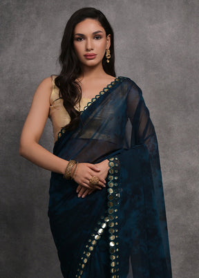 Navy Blue Chiffon Silk Saree With Blouse Piece