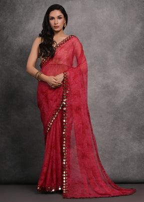 Pink Chiffon Silk Saree With Blouse Piece