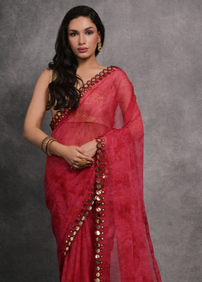 Pink Chiffon Silk Saree With Blouse Piece