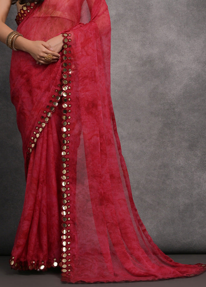 Pink Chiffon Silk Saree With Blouse Piece